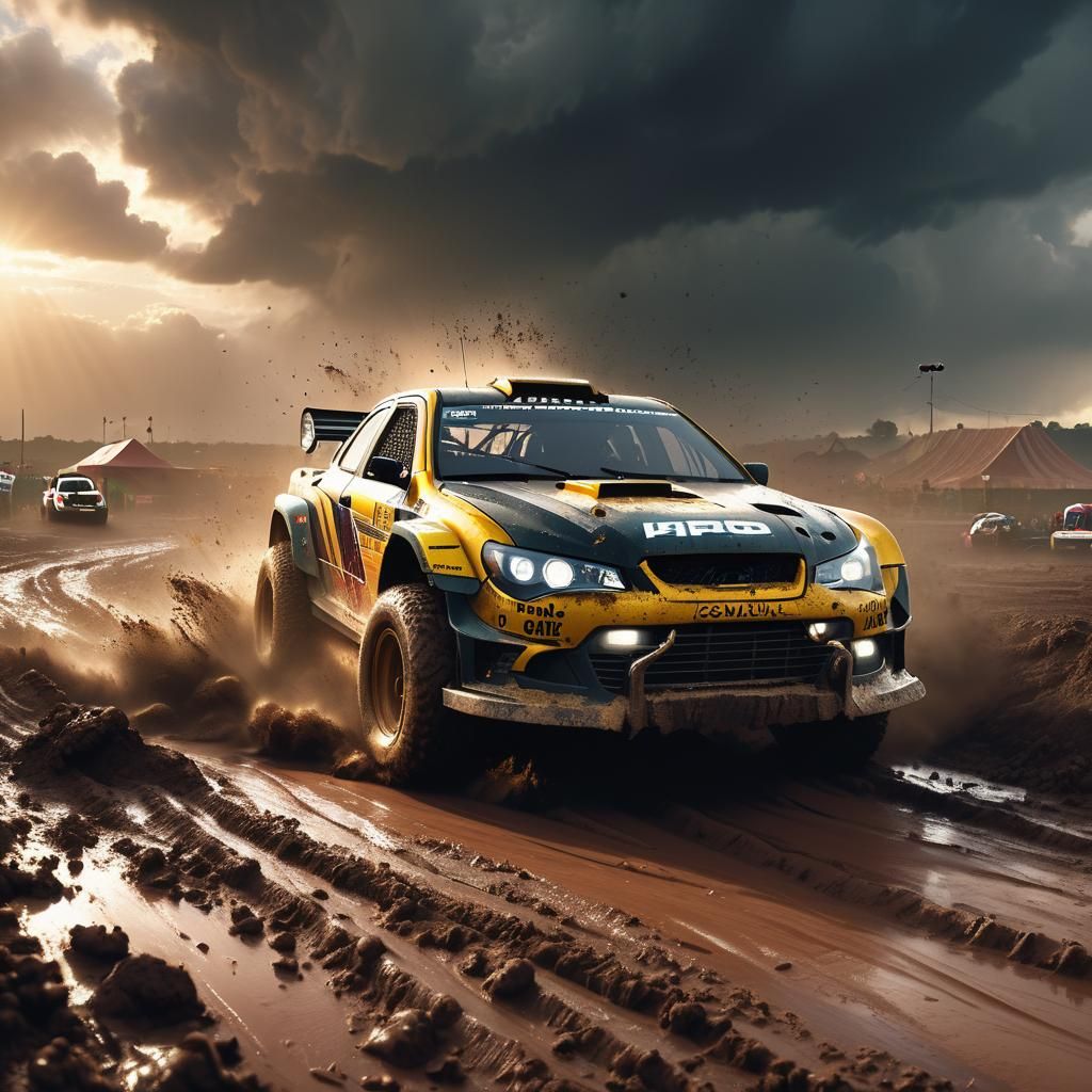 Dirt Stock Car Races Through Stormy Arena