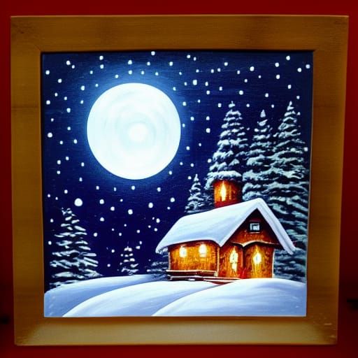 Twinkling Christmas Tree in Snowy Cottage