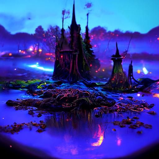 Magic Tavern in Enchanted Forest: Digital Illustration