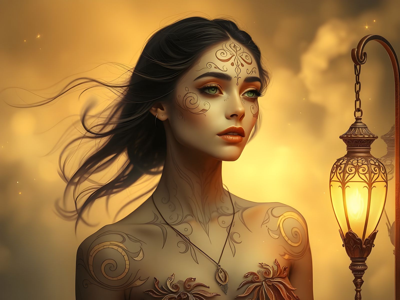 Ethereal Woman in Klimt-Inspired, Fantasy Art