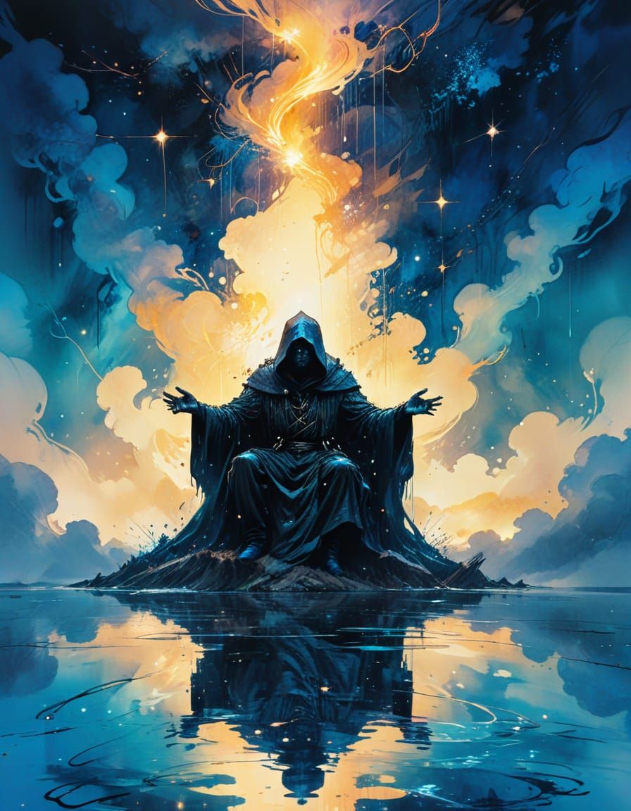 Villain in Lair: Vivid Watercolour Splash Art