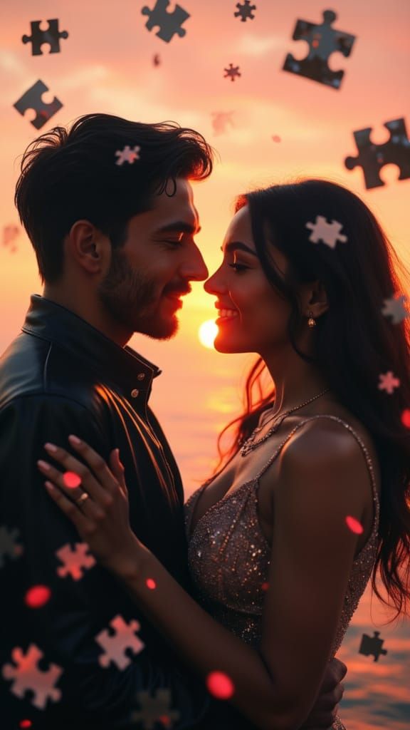 Surrealistic Couple Embracing in Harmony of East and West