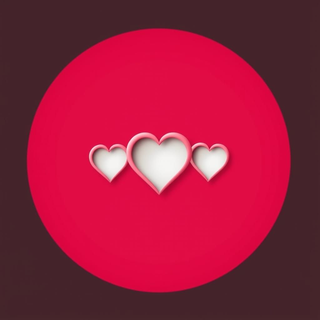 Pink Circle with Red Hearts, Digital Art Style