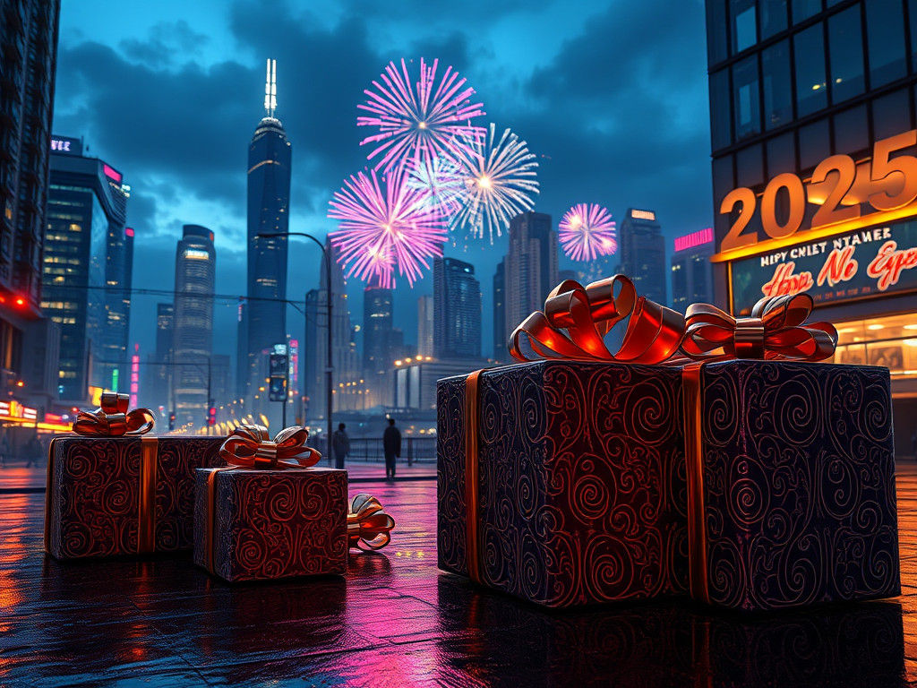 Happy New Year 2025 Fantasy Cityscape in Unreal Engine