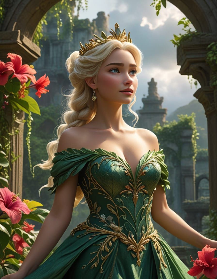 Nature Queen Reclaims Ruins in Disney Animation Style
