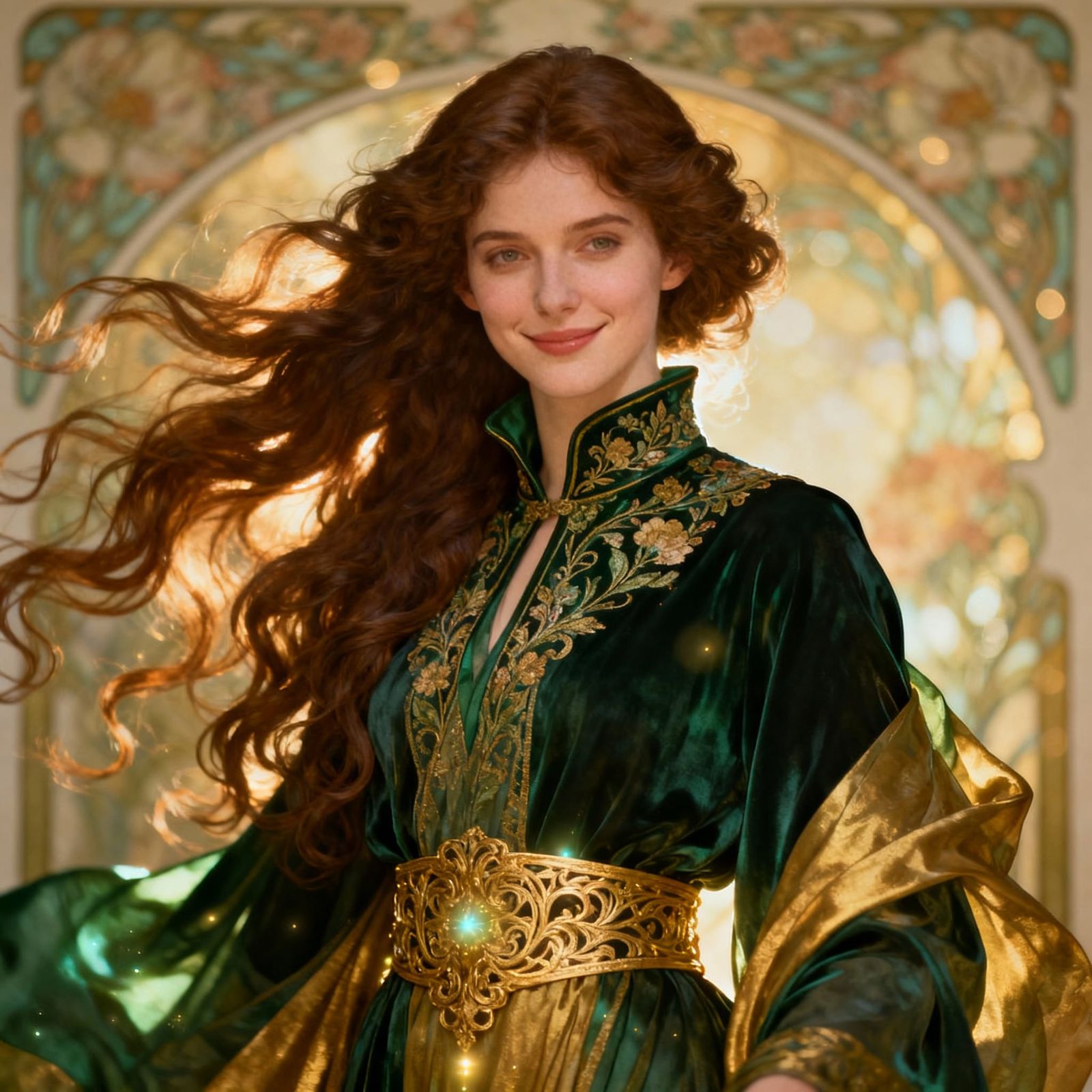 Art Nouveau Witch Portrait with Flowing Hair