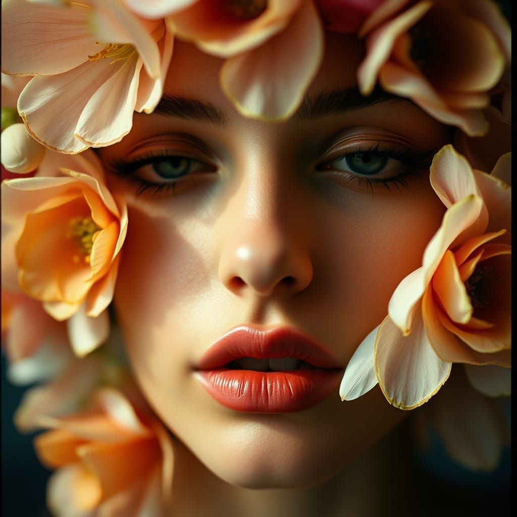 Ethereal Floral Portrait in Warm Cinematic Tone