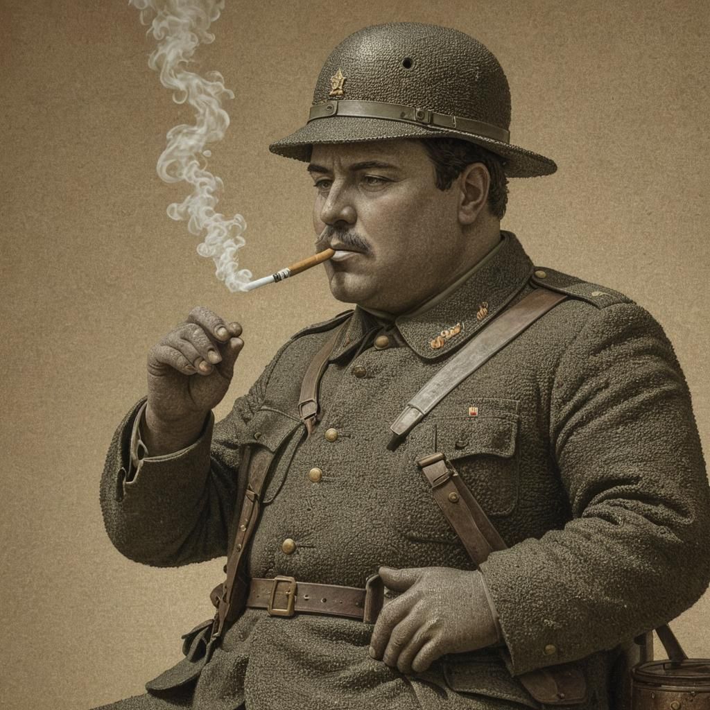 Soldier, Smoking, Pointillism, Volumetric Lighting, Fernando...