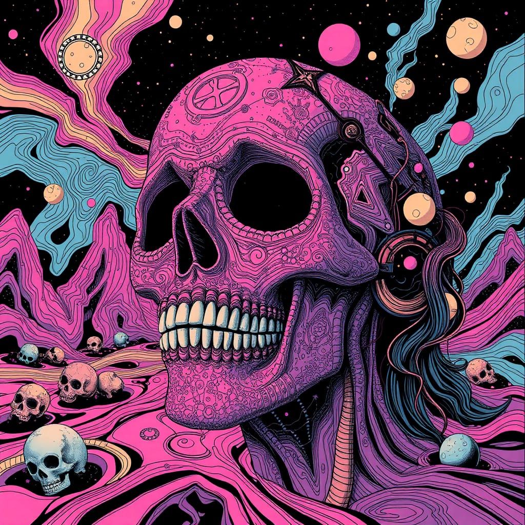 Skull, in Pink, in Nico Psy Art style