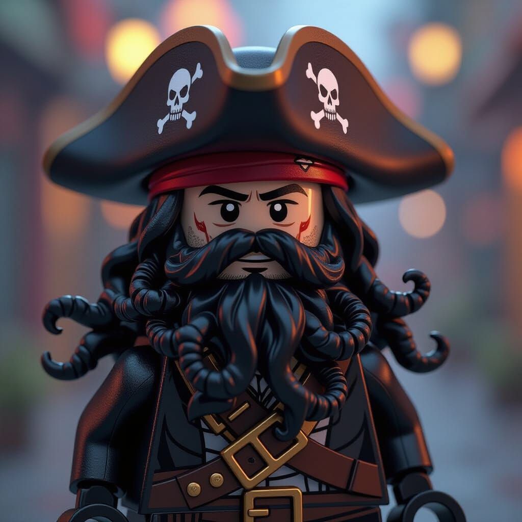 LEGO Pirate with Tentacle Beard in Splash Art Style