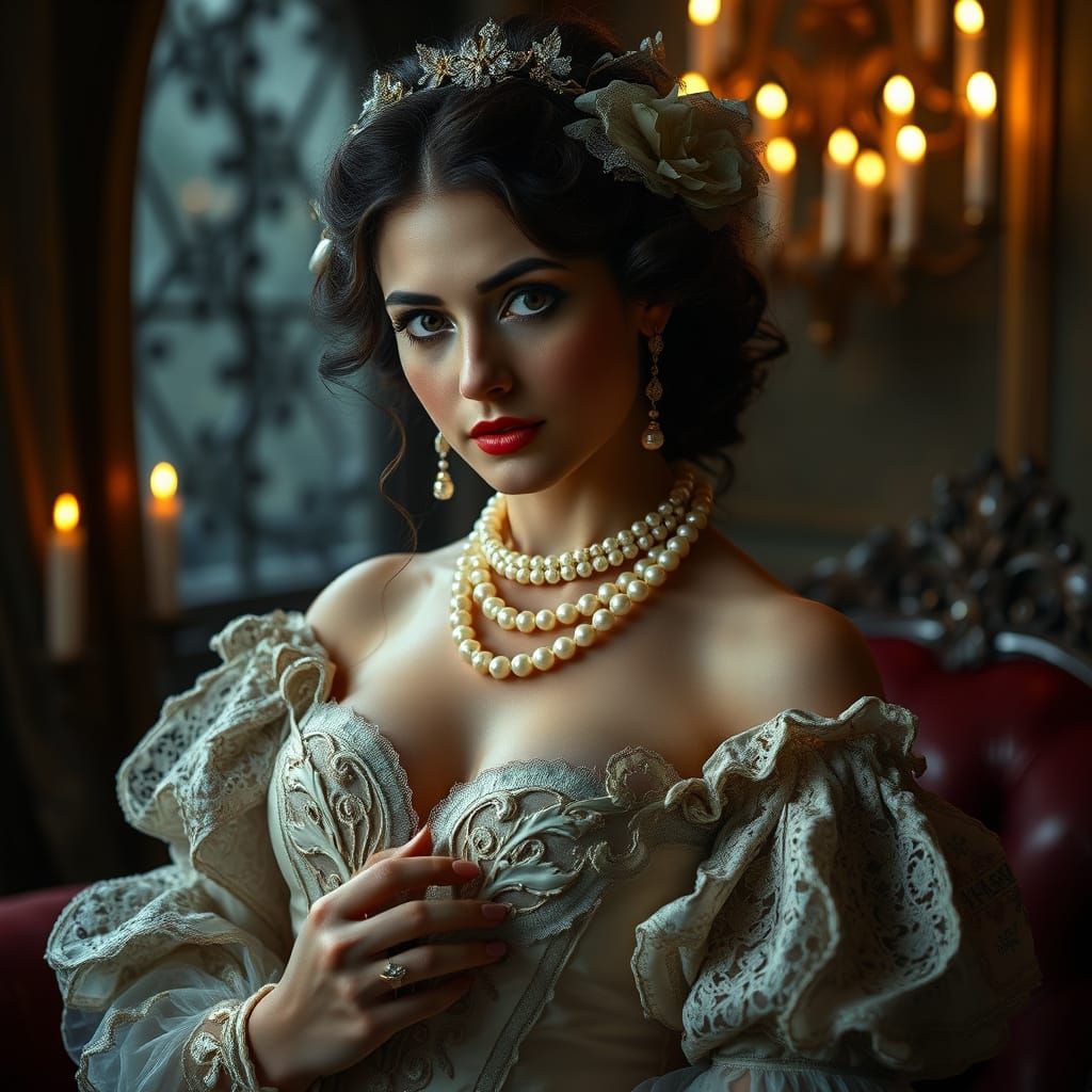 Seductive Woman in Baroque Boudoir, Rococo Style