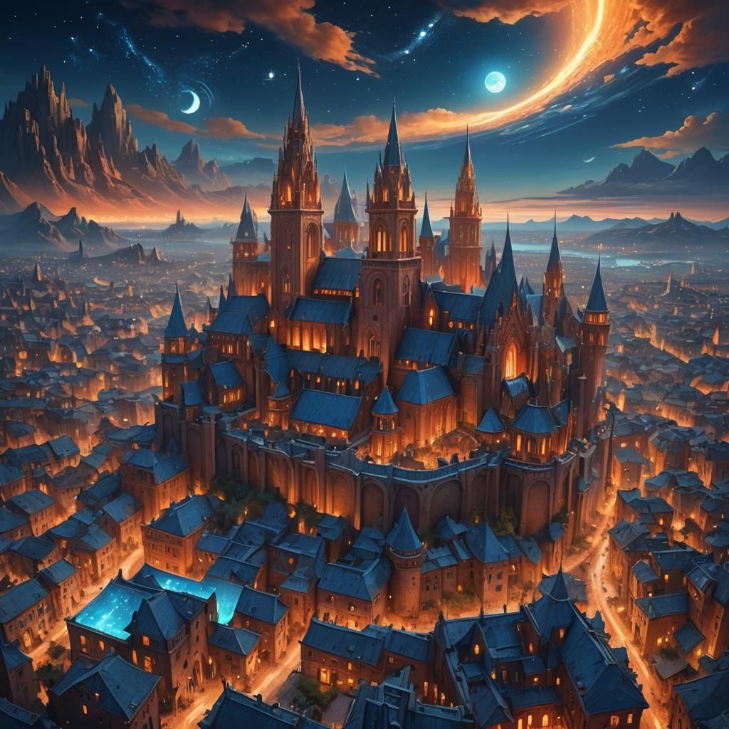 Mystical Island City Under Starry Skies