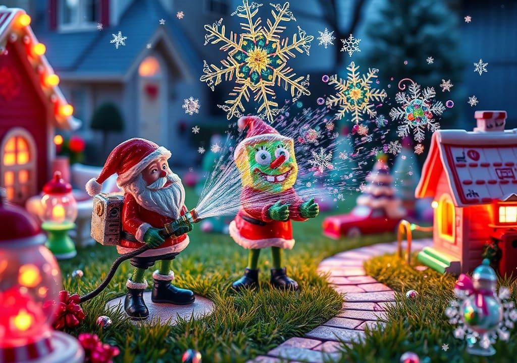 Dreamlike Christmas Village with Santa-SpongeBob Hybrid
