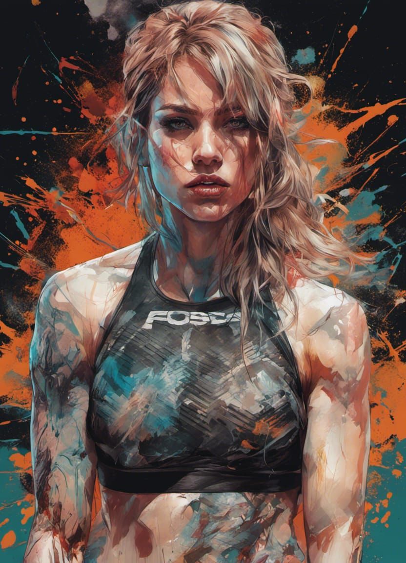 Female MMA Fighter Portrait in Splash Art Style