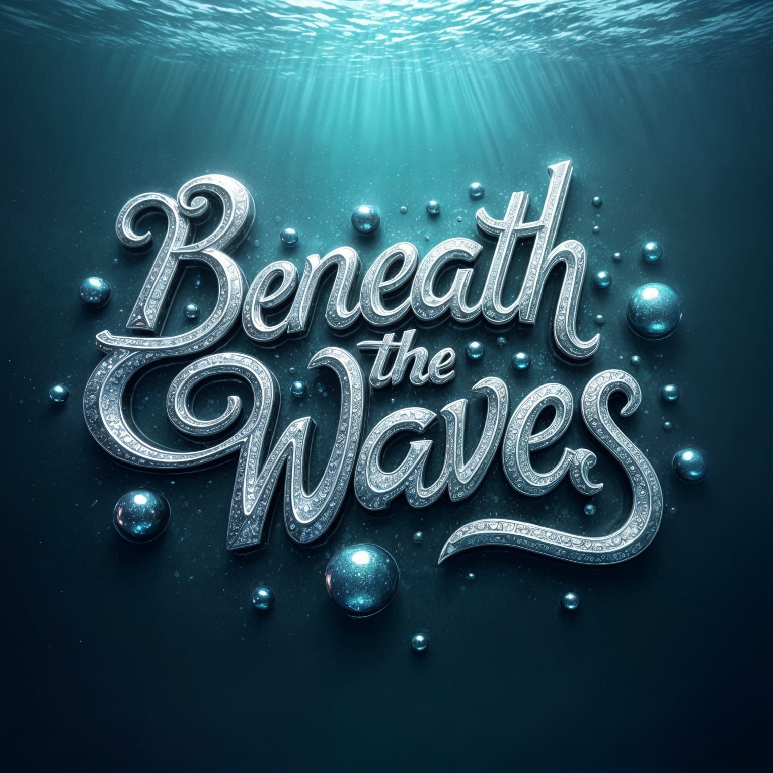 Elaborate Silver Lettering Under the Sea: Digital Art