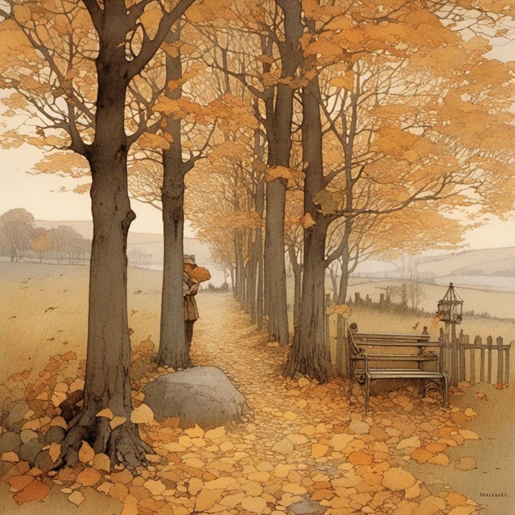 Whimsical Autumn Scene with Intricately Detailed Florals