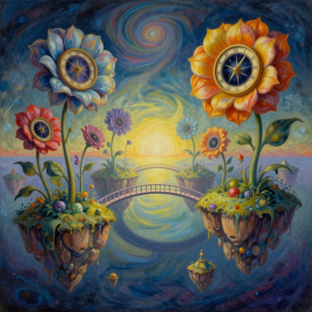 Dreamlike Surrealist Landscape with Floating Islands and Clo...