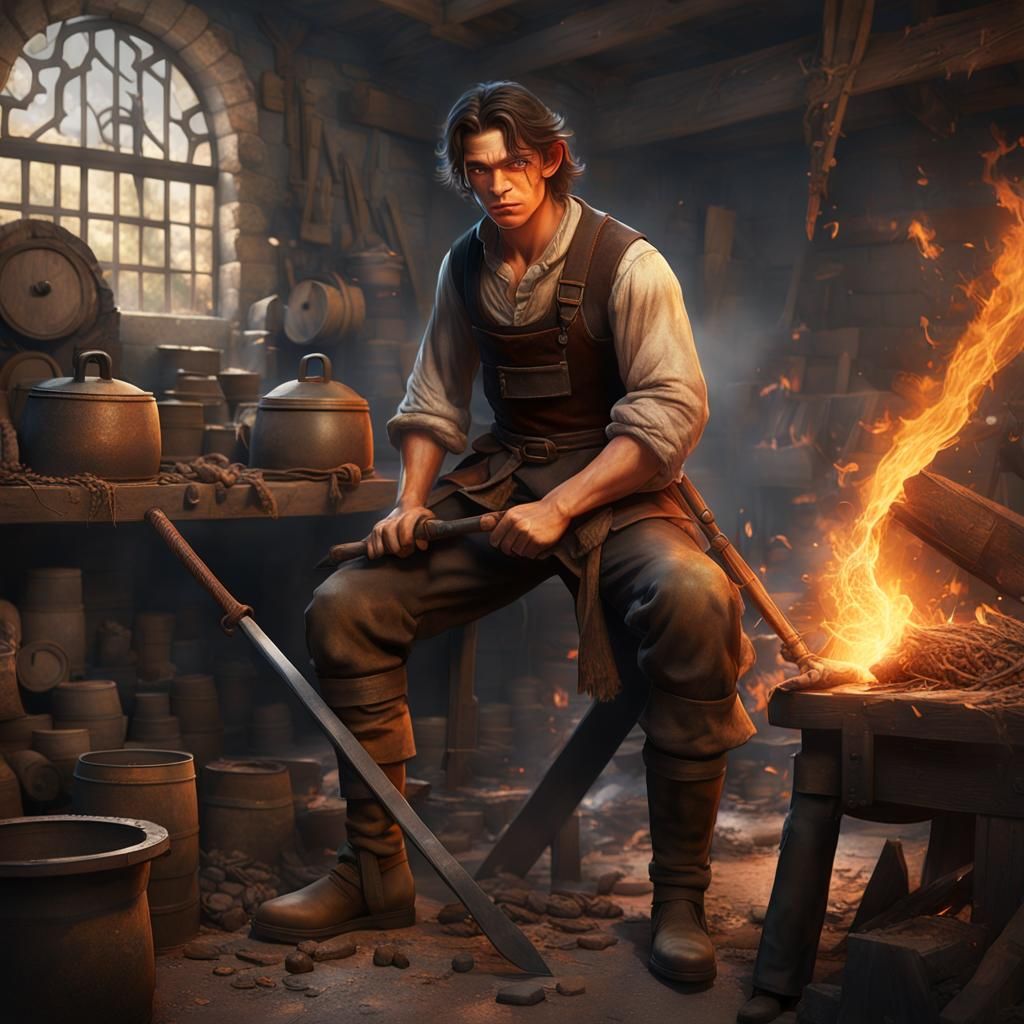 18th Century Blacksmith Apprentice in Matte Painting Style
