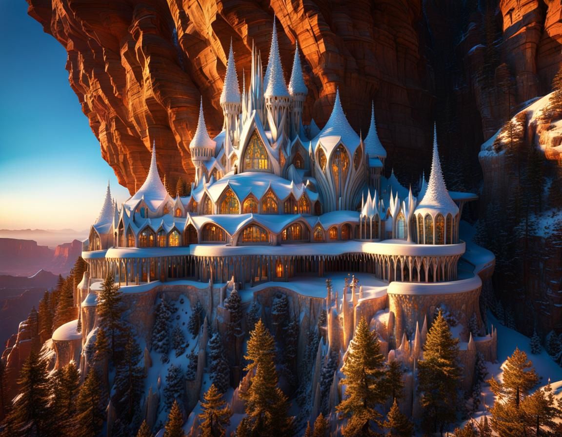 Frozen Gaudi Castle in Grand Canyon Sunset
