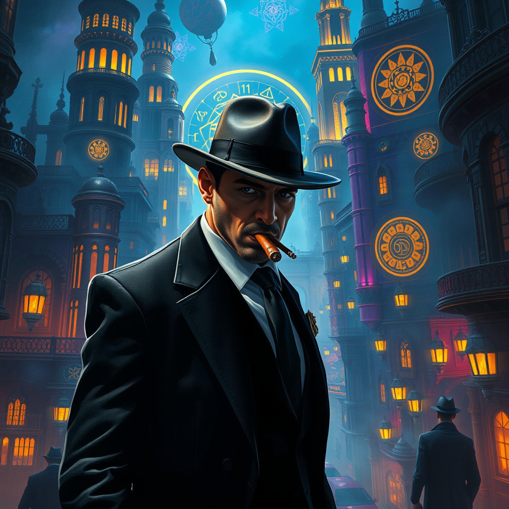 Mystical Gangster in Vibrant Cityscape, High-Fantasy Concept...