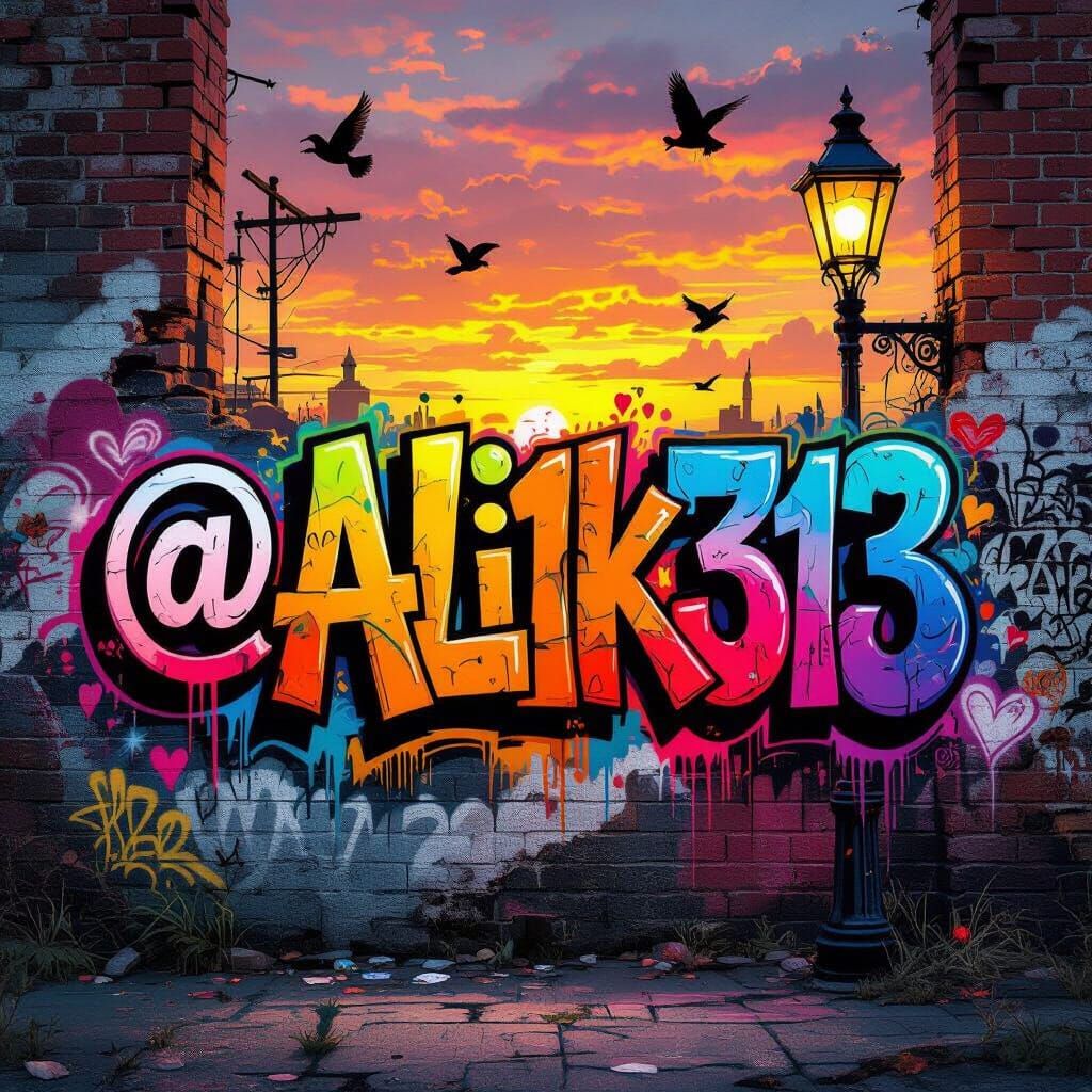 Graffiti Wall Art with Sunset Sky