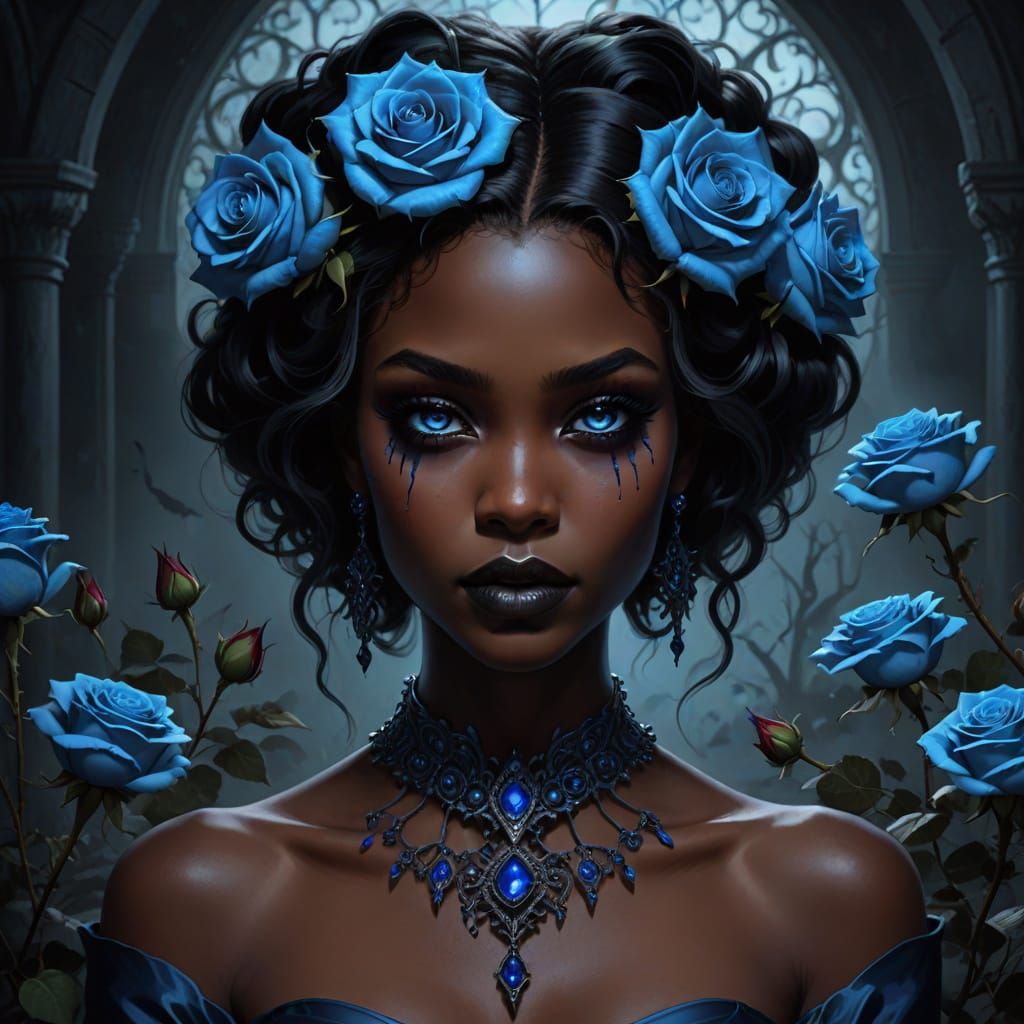 Gothic Beauty in Ebony Skin and Sapphire Blue