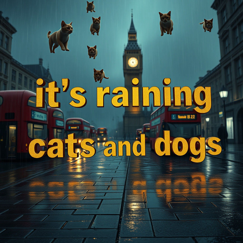 Cats and Dogs Rain in London, Unreal Engine 5