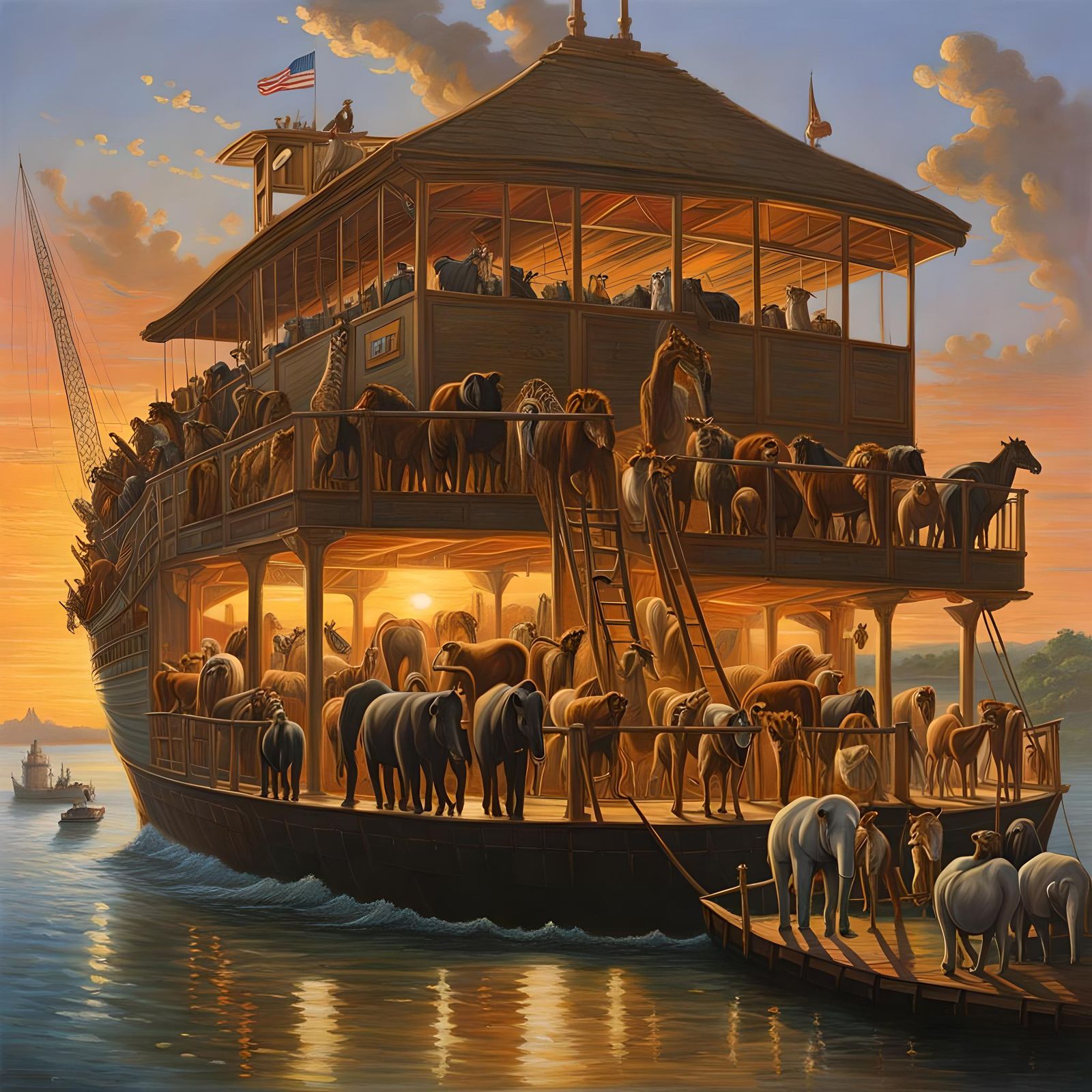 Noah's Ark Animals Boarding at Sunset