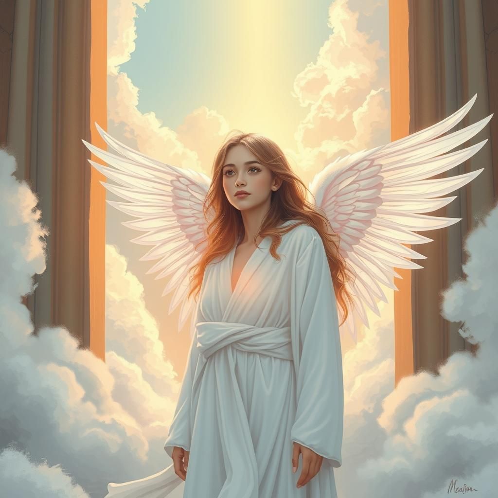 Angelic Woman at Heaven's Gate in Ethereal Style