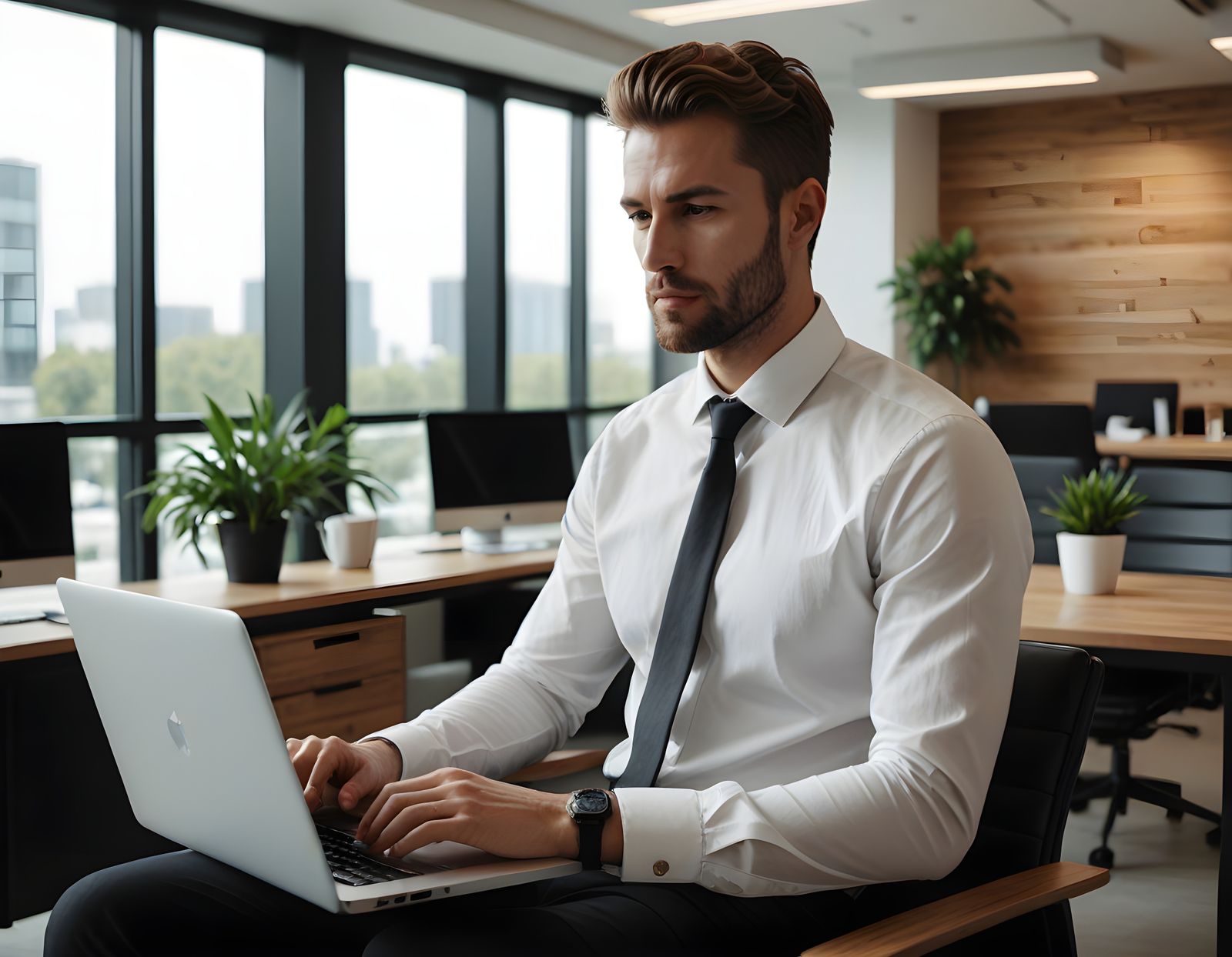 Modern Office Executive Focuses on Work