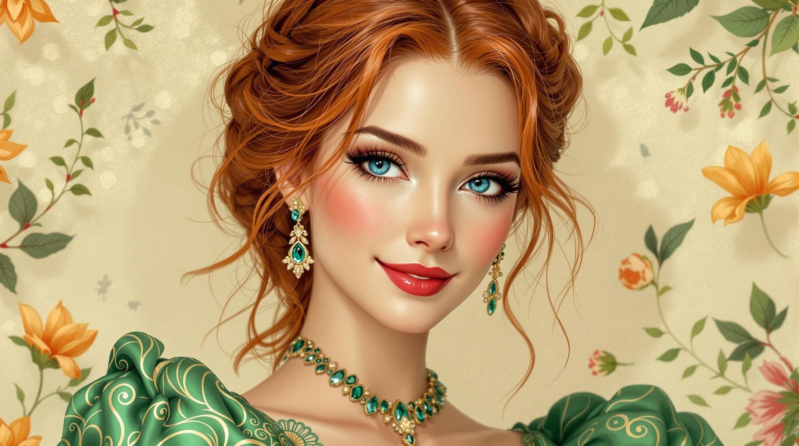 Elegant Duchess in Whimsical Art Nouveau Scene