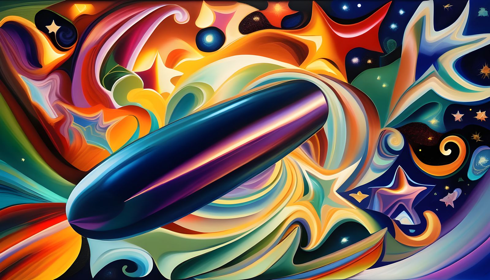 Surreal Space Odyssey with Iridescent Flames and Twinkling S...