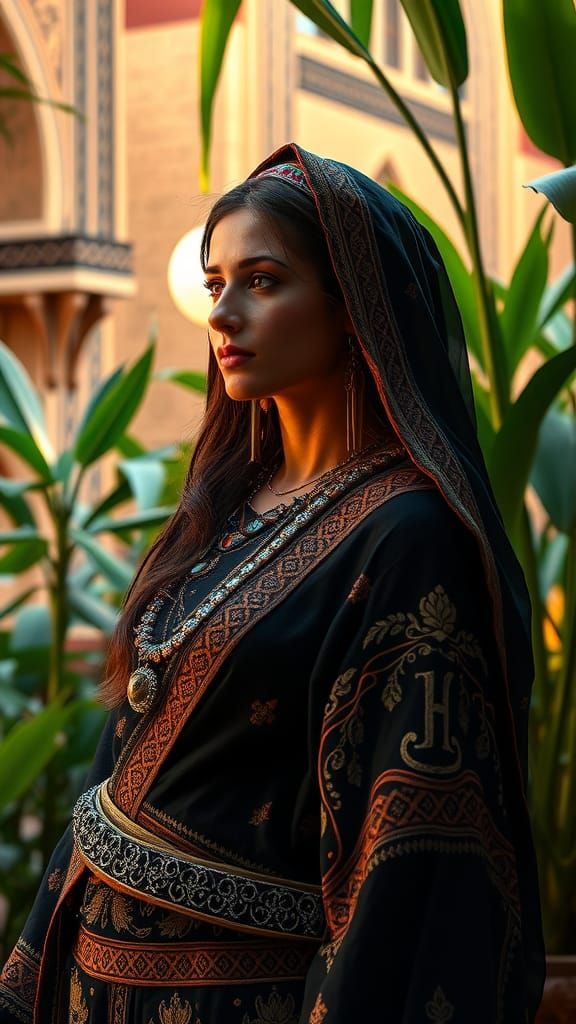 Bedouin Woman in a Marrakesh Riad, Hyperrealistic Concept Ar...