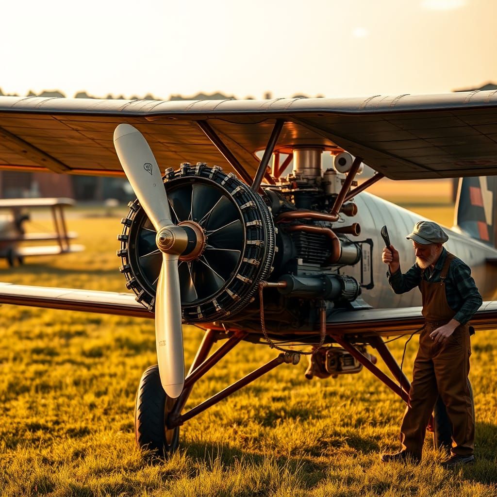 Steam-Powered Airplane on Grassy Airfield: Detailed Image