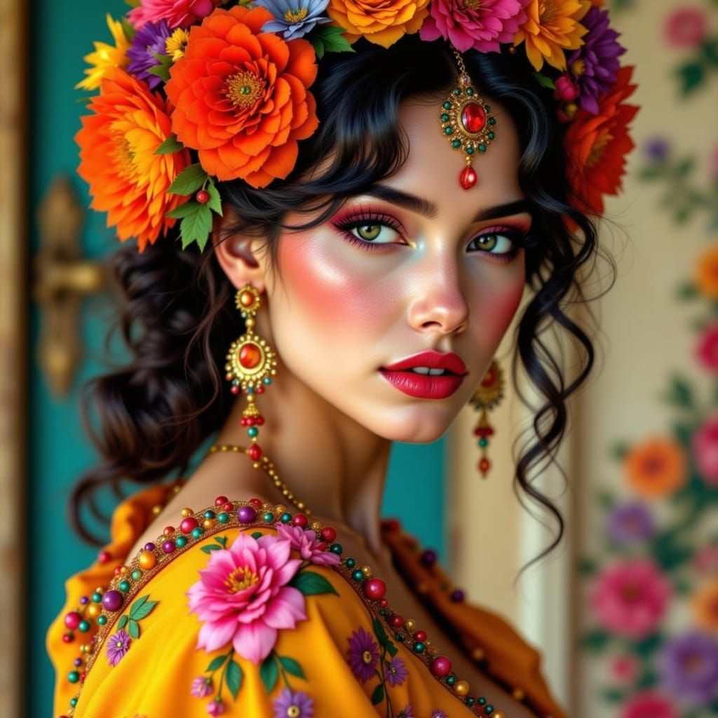 Gorgeous Woman in Vibrant Gypsy Dress