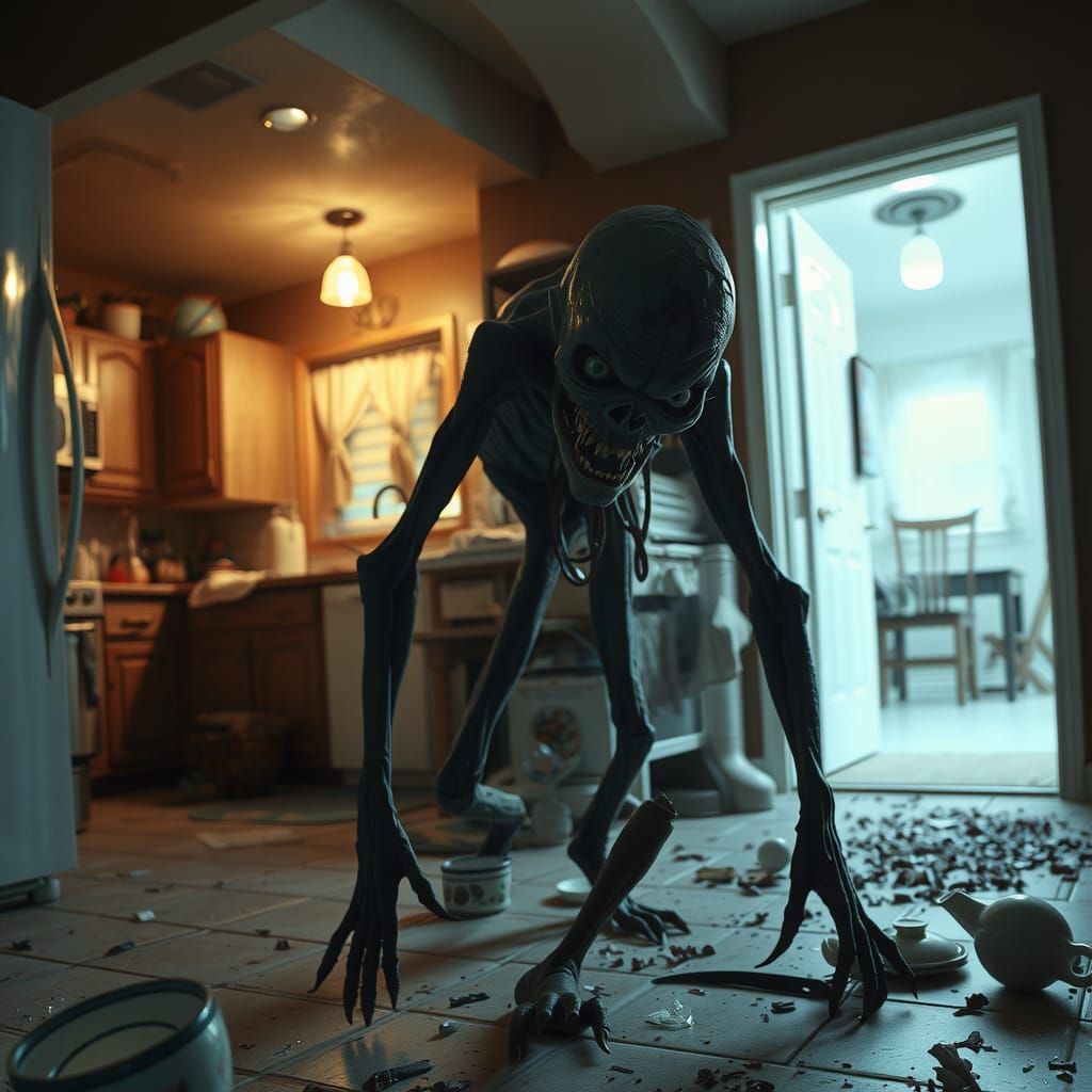 Eerie Night Terror in Desert Home, Composite Photography