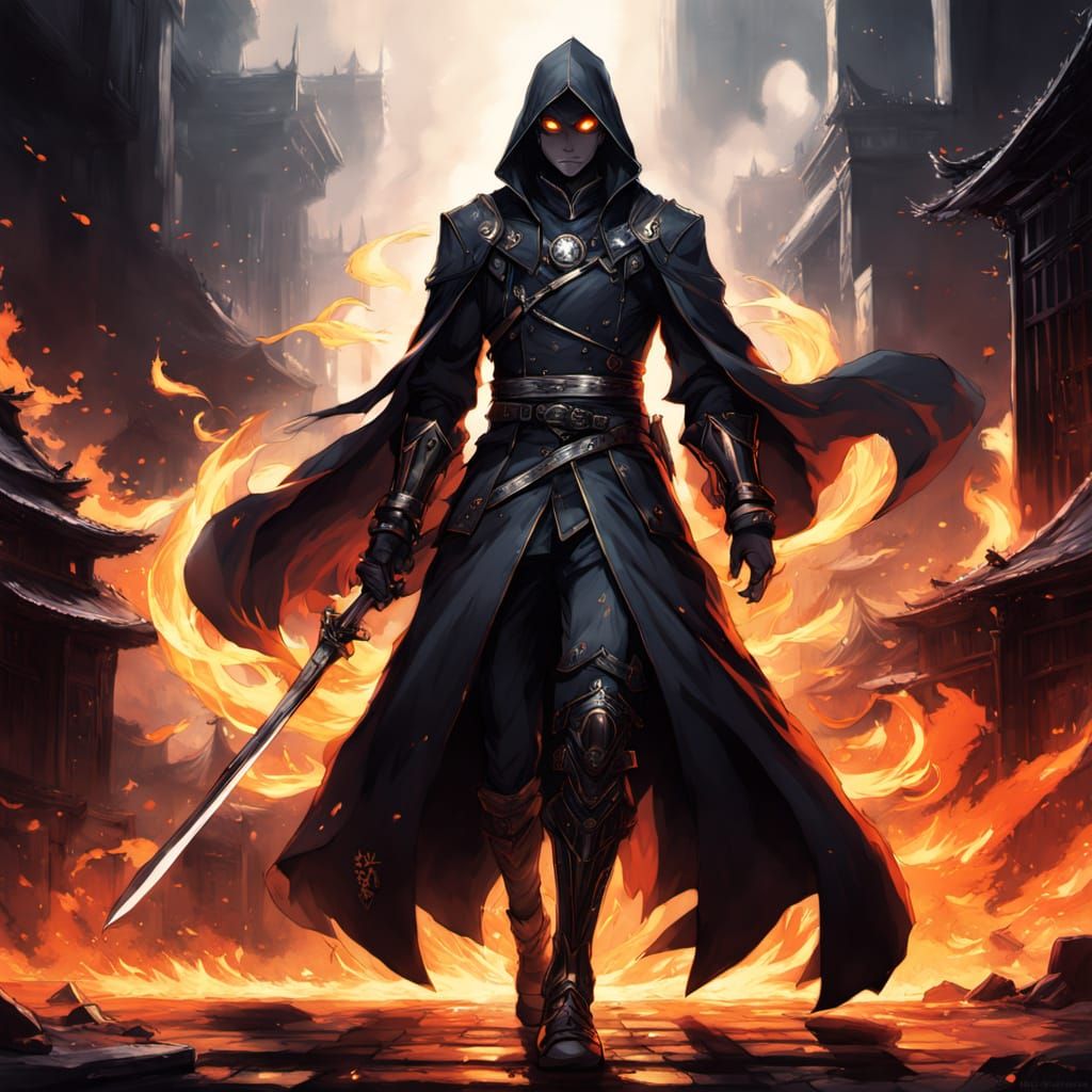 Dramatic Anime-Inspired Figure Crawls Through Fiery Inferno