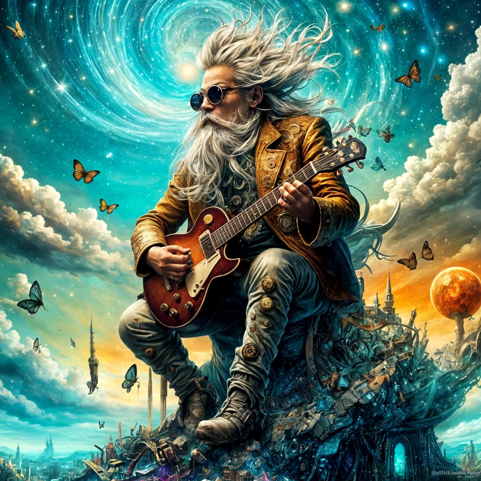 Surreal Star Portal with Galaxy Cities and Butterflies