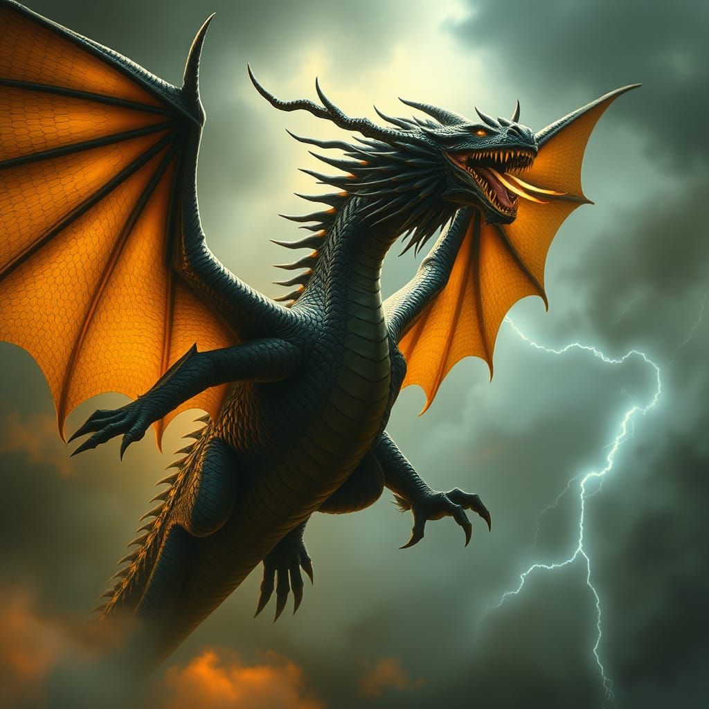 King Ghidorah Soaring Through Stormy Skies