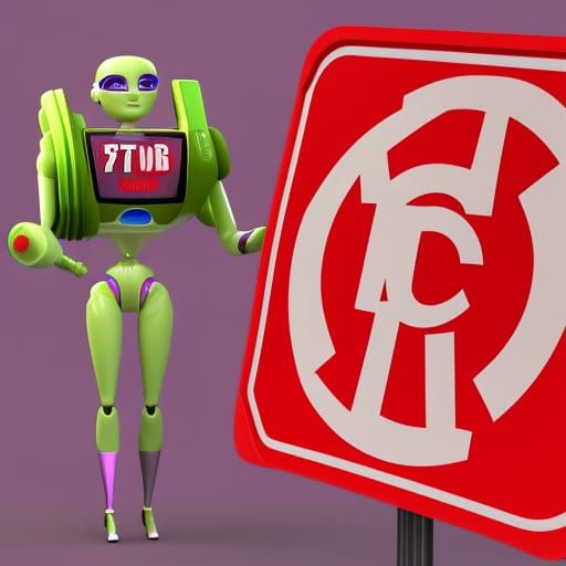 Robot Barbie Doll with Stop Sign in 3D