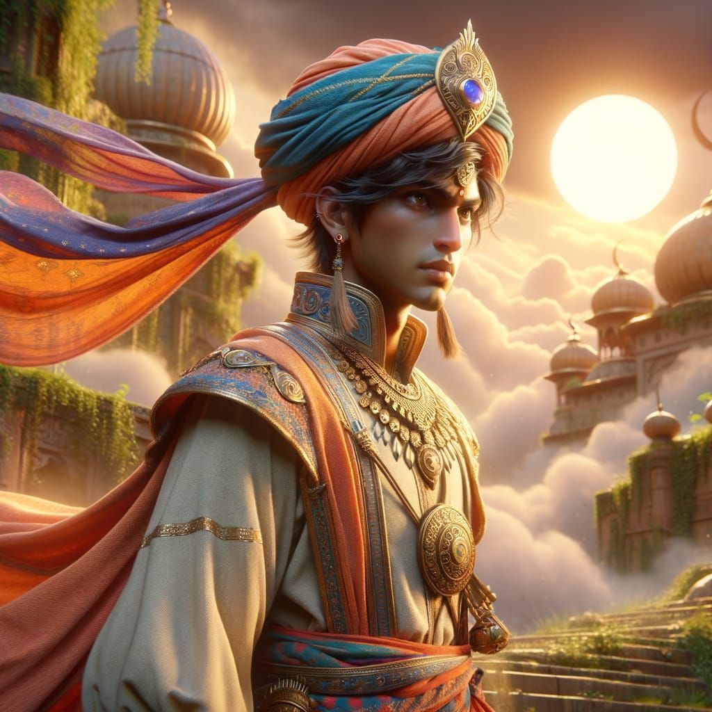 Fantastical Indian Prince in Richly Colored Matte Painting