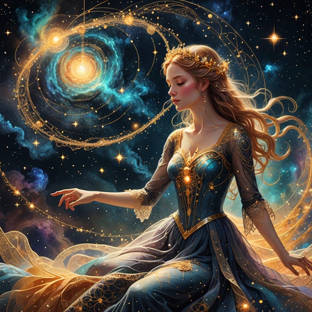 Goddesses Weaving Galaxies into Lace: Digital Painting