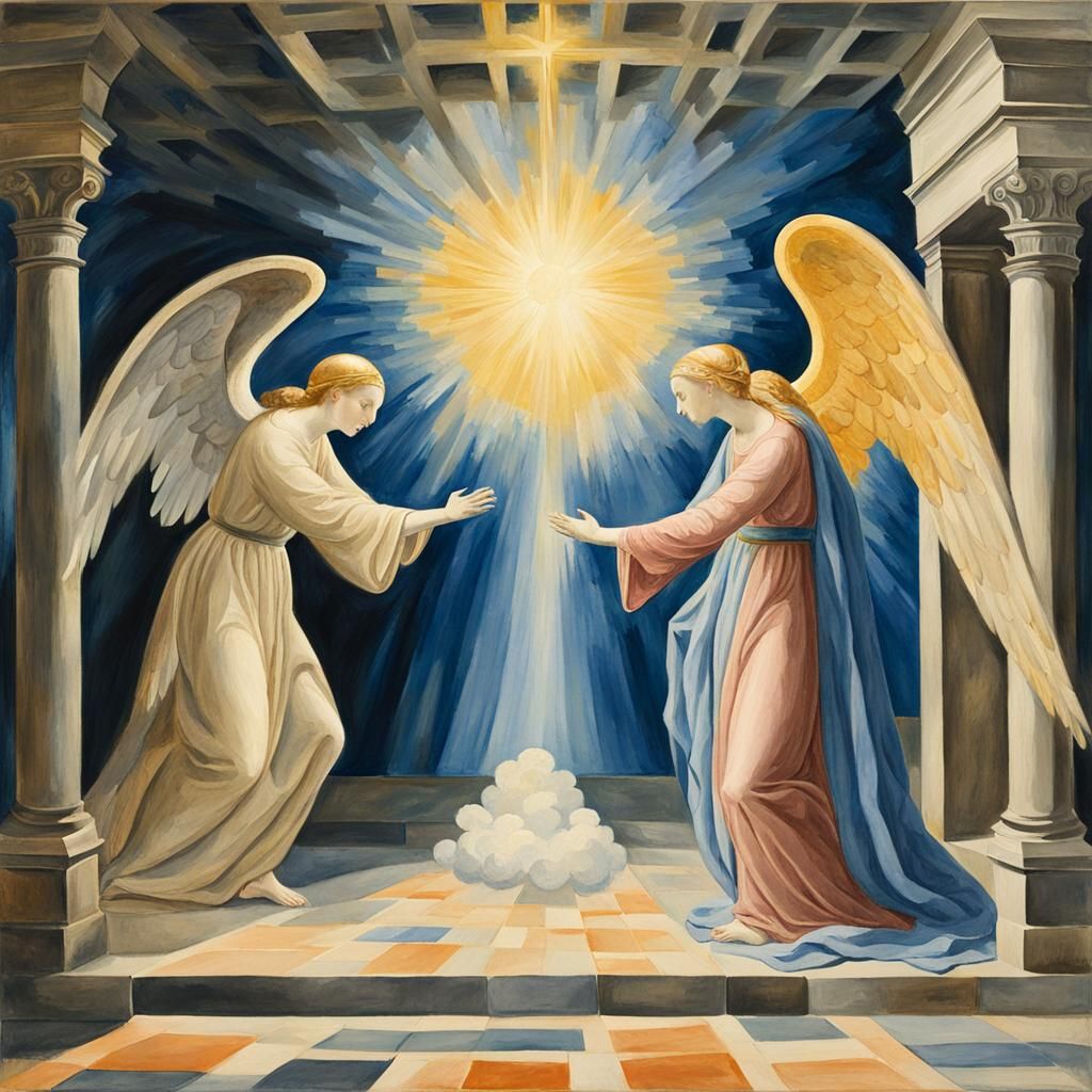 Annunciation in Gouache Style, Impressionist Masterpiece