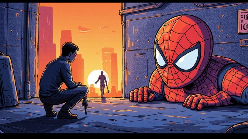 Dynamic Mural Art in Spider-Verse Animation Style