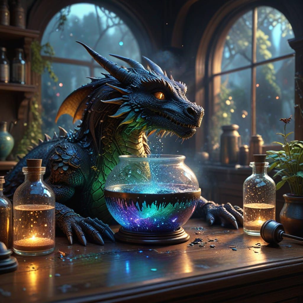 Magician's Apprentice with Dancing Dragon in Enchanted Kitch...