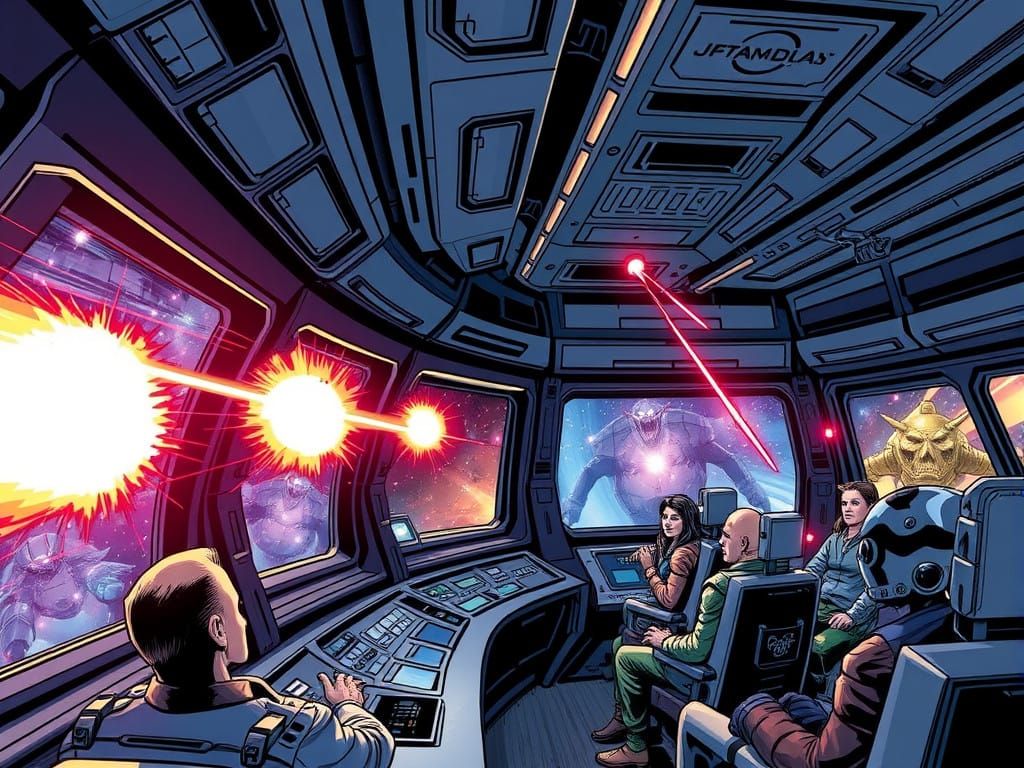 Guardians of the Galaxy Comic Book Action Scene in Cyberpunk...