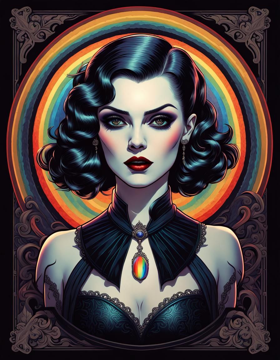 Vampire Pin-Up in Dark Fantasy Art Deco Style