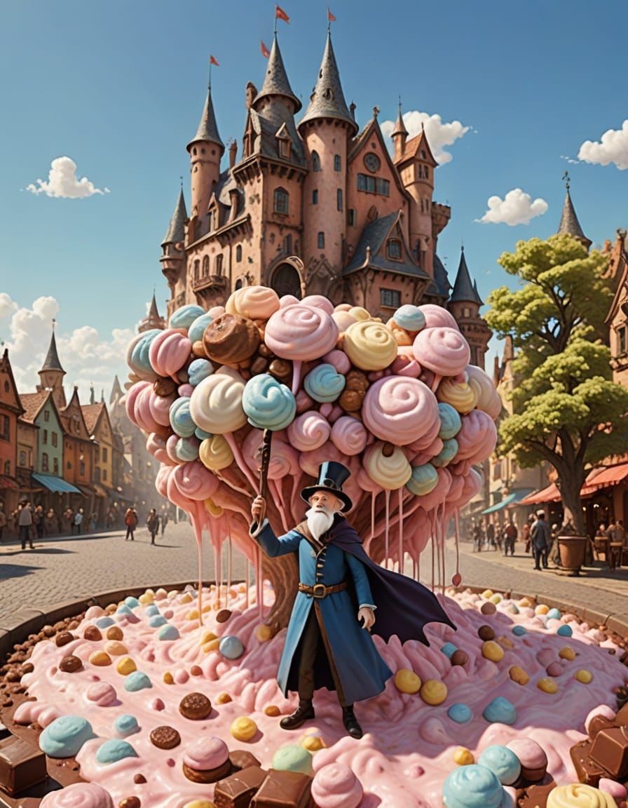 Whimsical Fantasy Flight Over Medieval City in Dreamy Waterc...