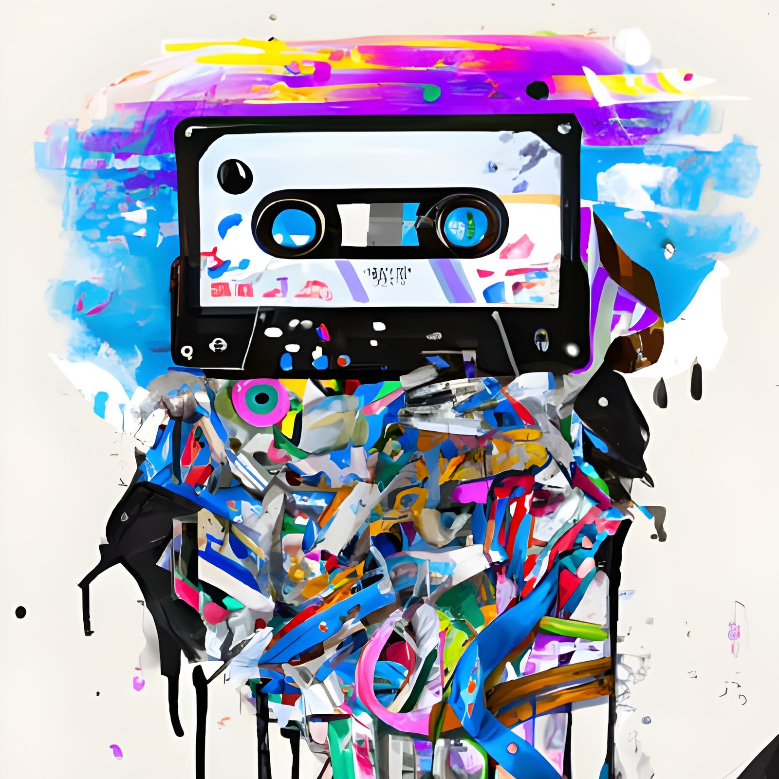 Colorful Retro Cassette Tape in Acrylic Ink Flow