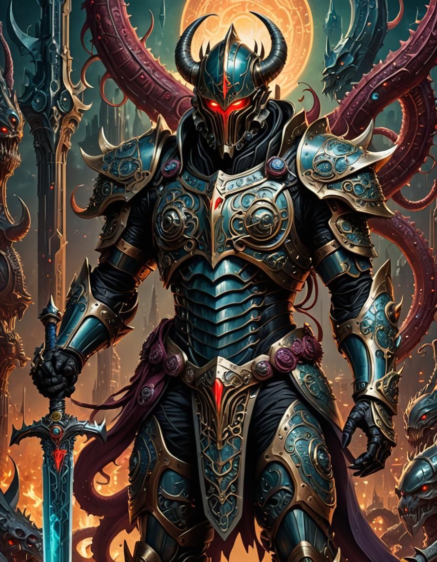 Tentacle Demon Knight in Retrofuturism Style